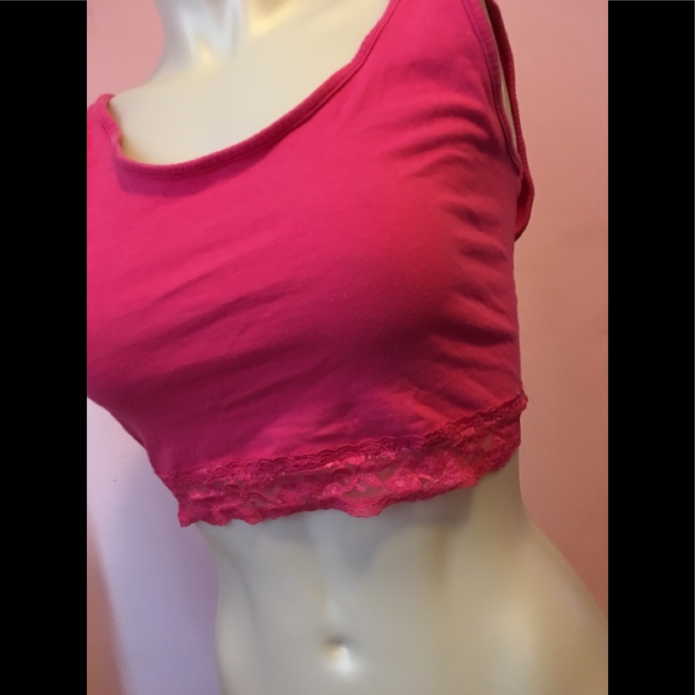 Pink Crop Top With Lace | Medium
